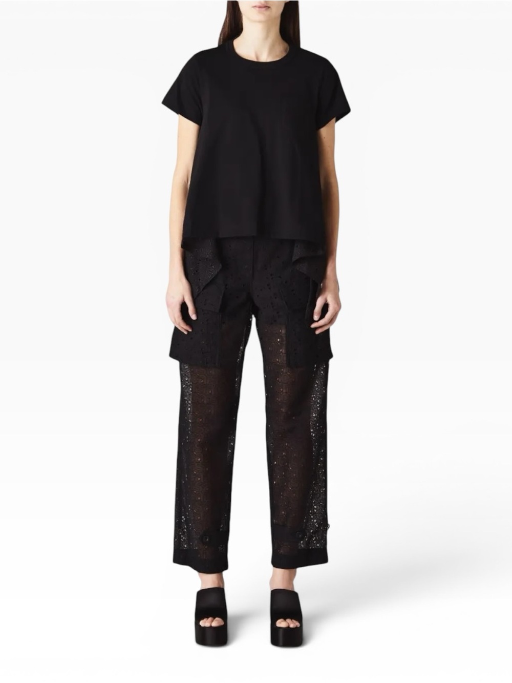 Sacai Monogram Lace Cargo Pants Black Cutwork Japan Size 1 US 4-6 Rare New